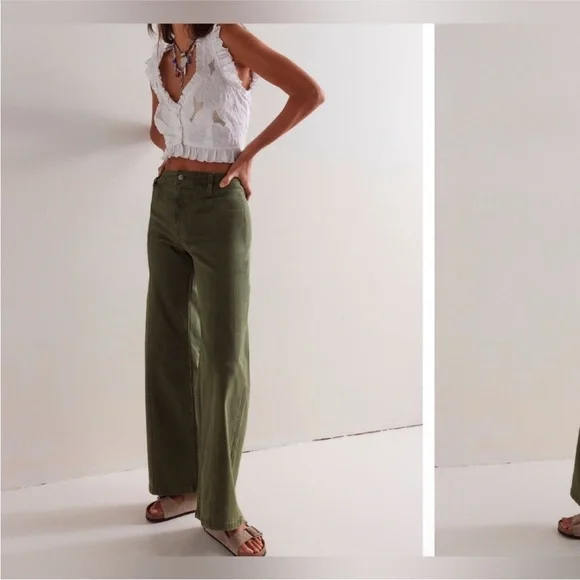 NWT Free People We The Free Libre Wide-Leg Jeans - thyme green - 25 - Picture 3 of 10